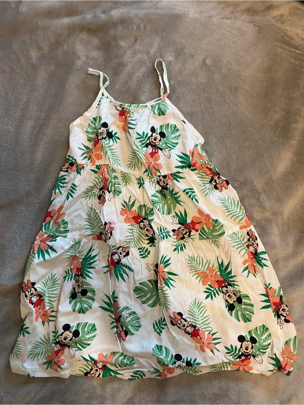 Disney White Tropical Mickey Mouse Sundress with Green & Pink Accents